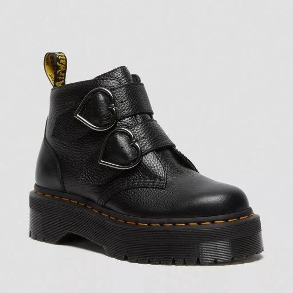 Dr. Martens Black Devon Heart Buckle Platform Boots - Picture 4 of 13